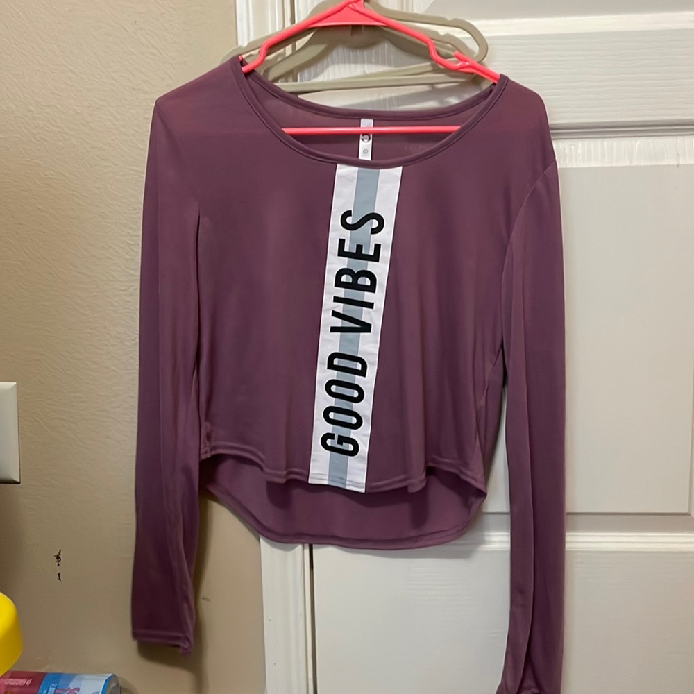 Purple “Good Vibes” Long Sleeve Cropped Tee